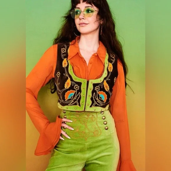 The Hippie Shake Like Dreamers Do Green Velvet Pants - Picture 2 of 6